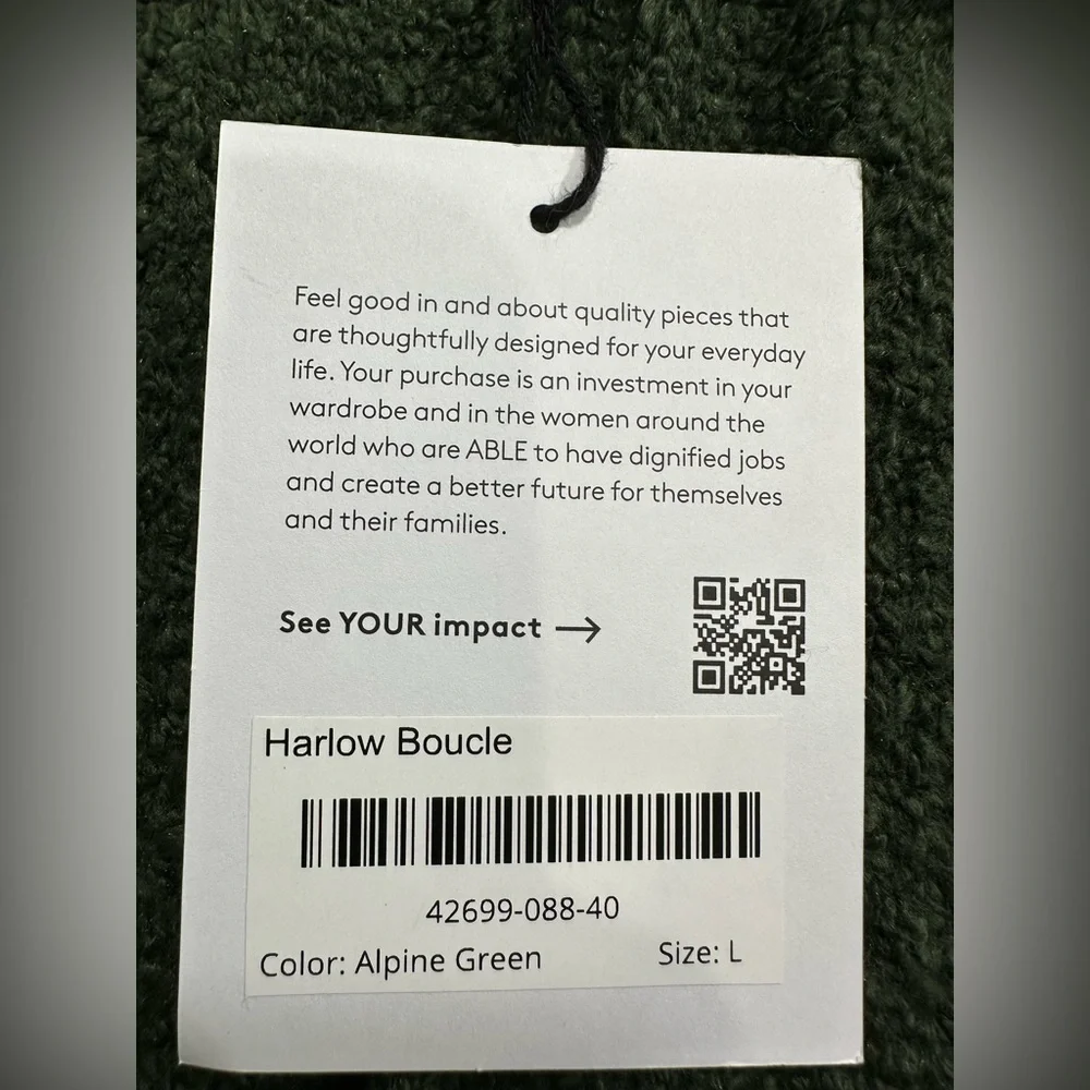 NWT ABLE Harlow Boucle hoodie sweater in Alpine‎ Green.